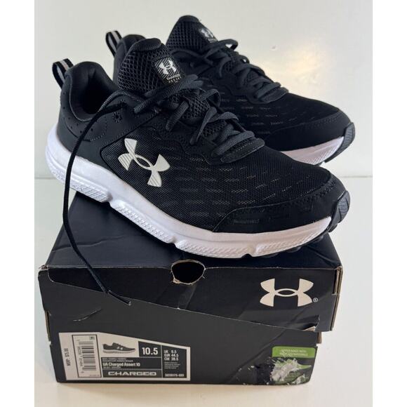 Under Armour Charged Assert 10 Running Sneakers, Black & White, Sz: 10.5, 71-04 - Picture 1 of 16